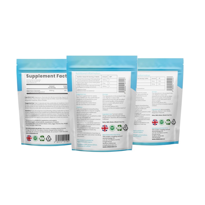 Magnesium Glycinate, Vitamin C, Zinc & Turmeric | Vita London