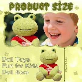 ZPSOSPZ Cute Frog Plush in Red LOVE Sweater, Adorable Stuffed Animal with White Purse, 25cm Soft Toy Gift, Kawaii Animal Plushie, Cartoon Stuffed Frog, 160g Collectible Doll