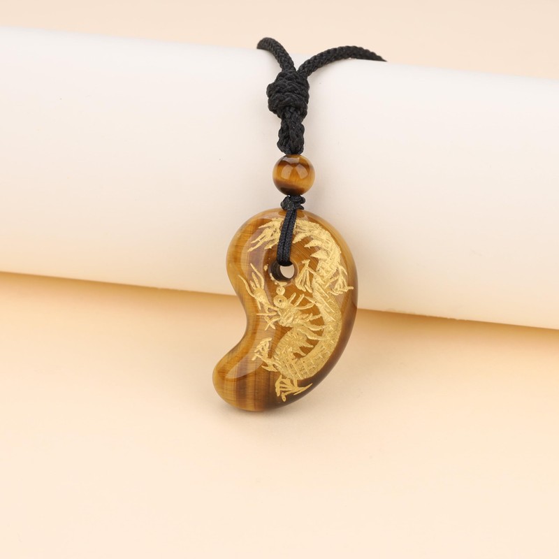 Koai Natural Stone Power Stone Lucky Amulet Magatama Necklace, Adjustable