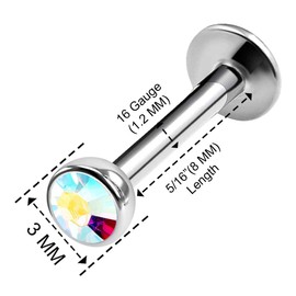 KJM Fashion Madonna Earrings Steel Lip 1.2 mm 16 g Crystal Ball Pack of 3, Alloy Steel