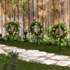Outdoor Solar Lighted Faux Wreath Trio with Garden Power Stake