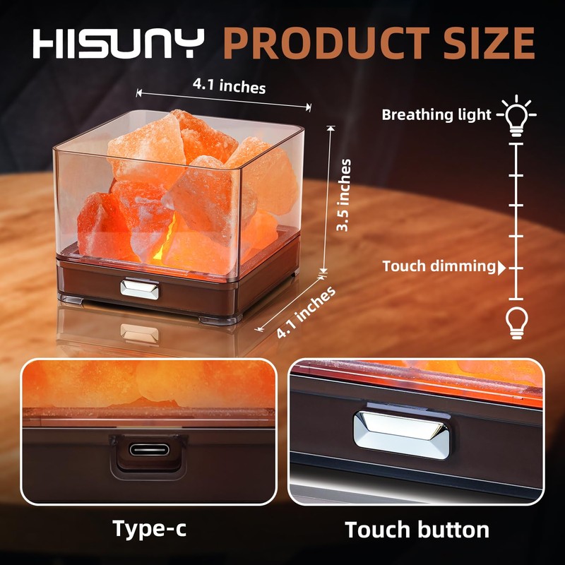 HISUNY Himalayan Rock Salt Lamp, Natural Crystal Salt Light, Mini