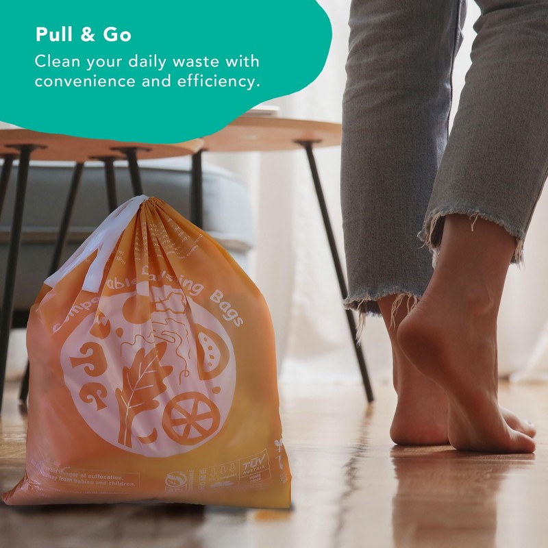 Moonygreen Compostable Trash Bags 13 Gallon, Drawstring Bin Bags, Heavy