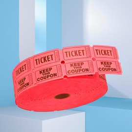 Raffle Tickets Roll - 50/50 Double Tickets Suitable for Classroom Company Reward or Carnivals Concert Entry Events Parties Fundraisers Prizes 1000 Pieces Color Red