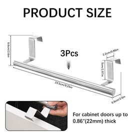 RETON Stainless Steel Towel Rack 23cm Kitchen Towel Holder with Anti-Slip Pads No Drilling Silver 3 Pack