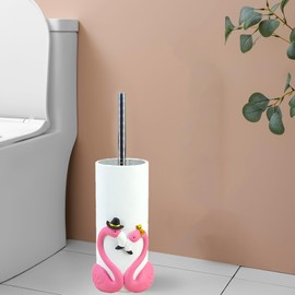 15-inch Rose Design Toilet Brush & Cleaner Set - Pink Resin Scrubber with Holder, Modern Bathroom Storage Organizer Flamingo-Inspired Decor