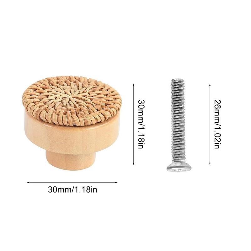 12Pcs Rattan Cabinet Knobs, BetterJonny Boho Drawer Knobs Wooden Knobs