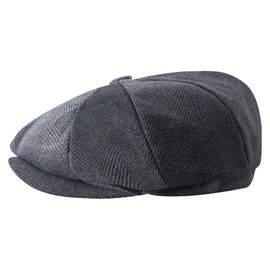 Lanzom Mens Newsboy Cap High Woolen Tweed Gatsby Hat Ivy Cabbie Flat Golf Cap Newsboy Flat Cap (US, Alpha, Large, X-Large, Herringbone Dark Grey)