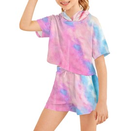 Girls Tie Dye Clothes Outfits Set Jogger Suits Tracksuits Sweatshirts Activewear Crop Tops Hoodies Shorts Sets Size 10-12