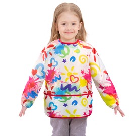 WERNNSAI Kids Art Smock - Doodle Painting Smocks for Kids Waterproof Toddler Smock Long Sleeve Kids' Artist Smocks Painting Apron for Kids Artist Apron for age 4-7 Toddler Apron with 3 Pockets