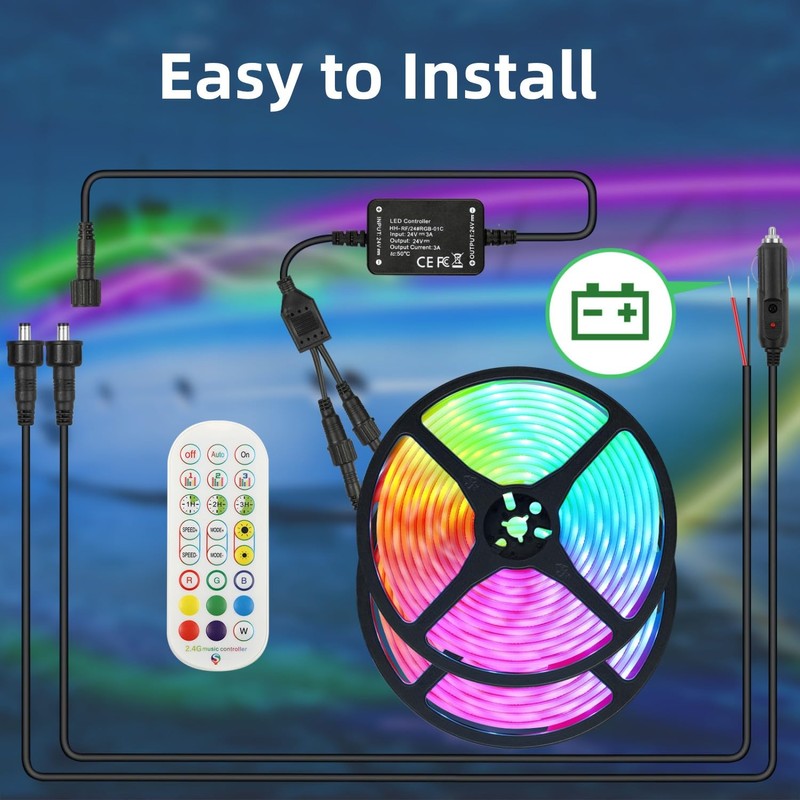 ROLiGHTiC Marine Submersible Boat LED Strip Lights, 50FT IP68 Waterproof