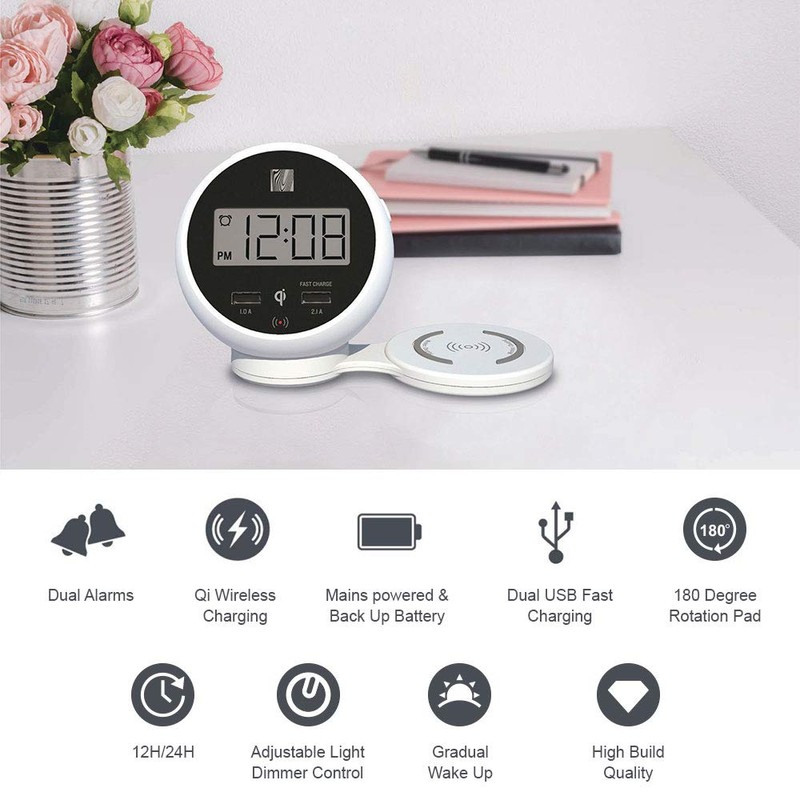 Soundfreaq Charge Rise QI Certified Wireless Charging Alarm Clock, Dual