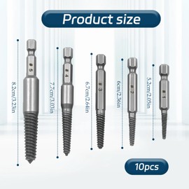 10Pcs Screw Remover and Extractor Bit Set, 1/4" Hex Shank Damaged Screw Extractor Set, Easy Out Bolt Extractor Set, Damaged Screw Removal Tool for Broken Bolts, Studs