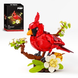Sinuraii Northern Cardinal Building Set, Male Cardinal Bird with Blooming White Dogwood Flowers, Creative Set for Adults to Build and Display, Red Cardinal Modle, Memorial Gifts for Bird Lovers