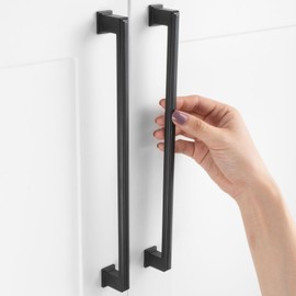 ASKANO Pack of 1, 10 Inch Hole Centers, Black Stepped Kitchen Cabinet Pull Handle ZP2206 | Solid Hardware for Drawer, Dresser, Bathroom, Vanity, Furniture Door, Cupboard, Bedroom, 10"