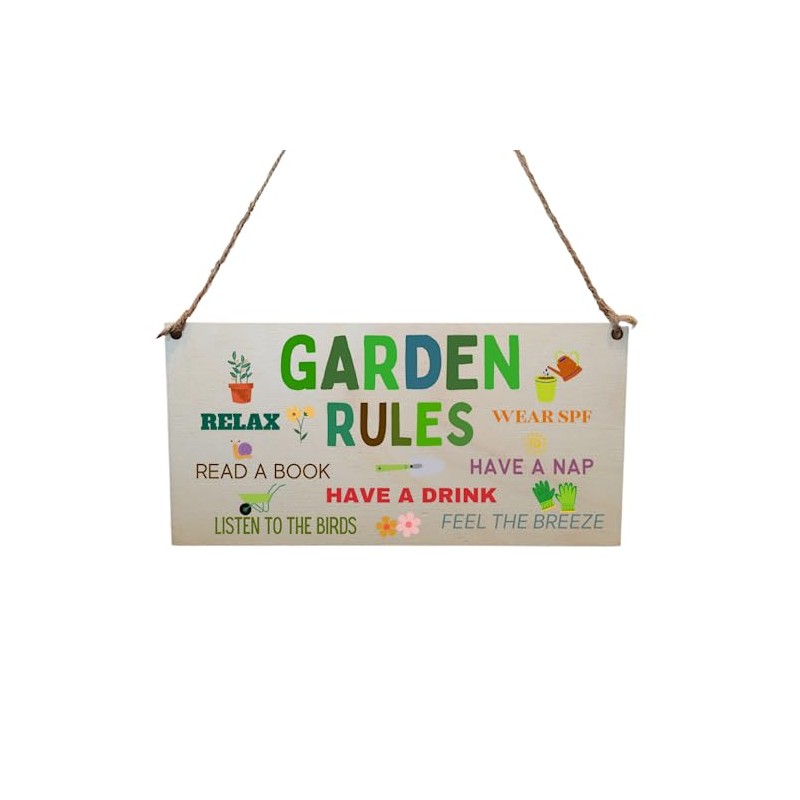 Second Ave Funny Garden Rules Wooden Hanging Gift Rectangle Garden