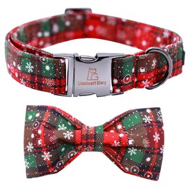 Lionheart glory Christmas Checked Dog Collar, Adjustable Soft Dog Collar with Bow Tie, Pet Gift, Dog Collars, Bow for Small Dogs