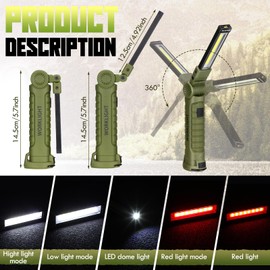 Rossesay 6 Packs Rechargeable LED Work Light 5 Lighting Modes Foldable Rechargeable Flashlights 360 Degree Rotate Magnetic Mechanic Light with USB for Mechanics Car Repair Garage Emergency Camping