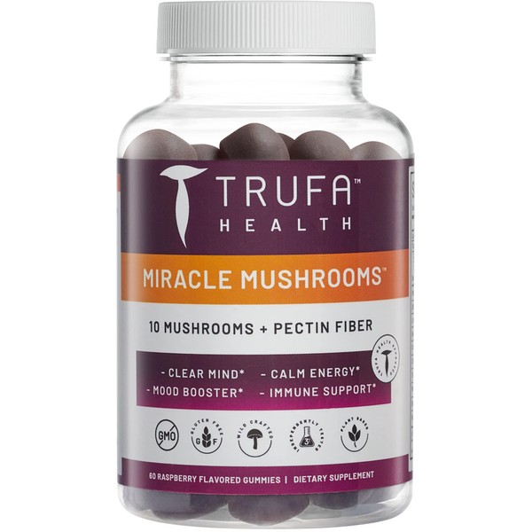 TRUFA Health Miracle Mushrooms - Vegan Organic Gummies - Raspberry Flavored Delicious Mushroom Energy Supplements | 60 Count