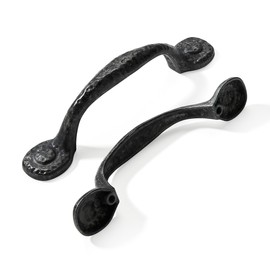 CABDM 10 Pack Rustic Black Cabinet Pulls, Antique Hammered Kitchen Hardware, Vintage Drawer Pulls, 3 Inch (76mm) Hole Center