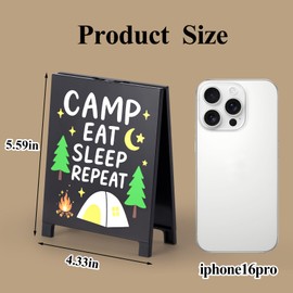 Funny Camper Decor Camping Decorative Sign Camper Desk Sign for Home Farmhouse Family Summer Decorations Gifts for RVers Friends Camp Eat Sleep Repeat Happy Birthday Gift White Elephant Gifts