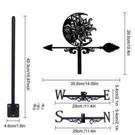 SUPERDANT Sun and Moon Weathervanes Sun And Moon Totems Weather Vane for Roof Mount Metal Weathervane Wind Direction Indicators Weather Vanes For Yard Outdoor Farm Barn Sheds Garden Patio Decoration