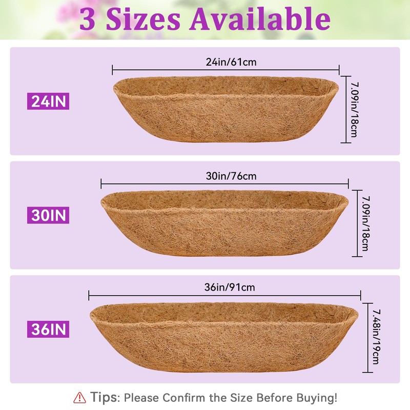 Halatool 36" Coco Liners for Planters, 2 Pack Coconut Fiber