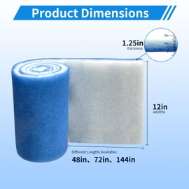 GourragePro 1.25in Thick Koi Pond/Aquarium Filter Media Roll 12"x48" - Cut-to-Fit Reusable Mechanical Filter Pad for Fish Tank Filters,Achieves Crystal Clear Water