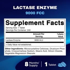 Vitamatic Lactase Enzyme 9000 FCC 240 Tablets - Lactose Intolerance Relief Caplets