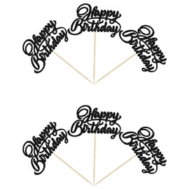 24 piezas de adornos para cupcakes de cumpleaños con purpurina para celebrar feliz cumpleaños, fiestas, decoraciones de pasteles, color negro