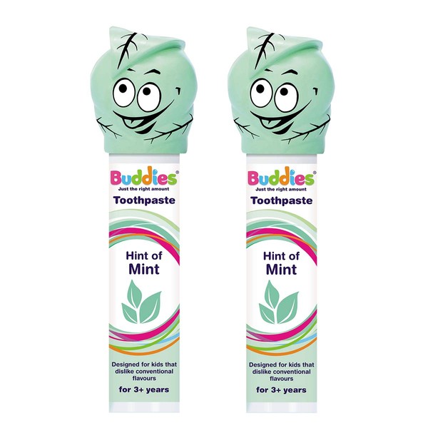 Buddies Toothpaste Hint of Mint Pump Dispenser Twin Pack 100ml x 2 mild Butter Mint Taste, SLS Free, for Those That Dislike Most Mint toothpastes