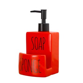 Ceramic soap Dispenser with Sponge Holder for Kitchen Sink Bathroom Counter top Storage and Organization (Red)