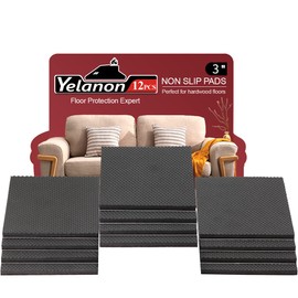 Yelanon Non Slip Furniture Pads -12pcs 3’’ Furniture Grippers Non Skid for Furniture Legs,Self Adhesive Rubber Feet Furniture Feet, Anti Slide Hardwood Floors Protectors for Keep Couch Stoppers