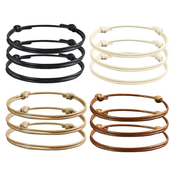 Anjiucc 12 Pcs Wax Rope Bracelet Cord Friendship Bracelets Adjustable