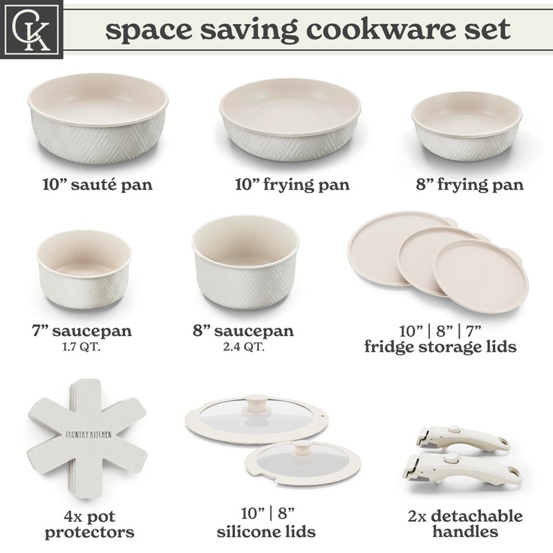 Country Kitchen Cookware Set with Removable Handle, Oven & RV