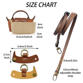 DAVBNM 2 Sets Purse Organizer Insert & Strap, Folding Tote Bag Organizer Insert, Punch-Free Adjustable Buckle Strap Design, Multi-Pocket Felt Handbag Organiser for Small Tote Bag, Brown