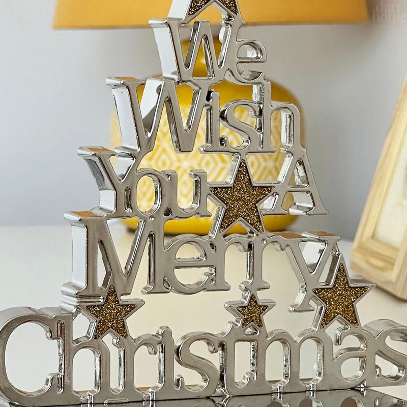 Christmas Stocking Hanger 16cm Merry Christmas Chrome Silver Gold Stars