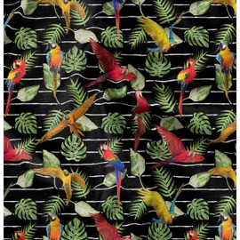 Soimoi Black Cotton Poplin Fabric Tropical Leaves & Bird Print Sewing Fabric BTY 58 Inch Wide