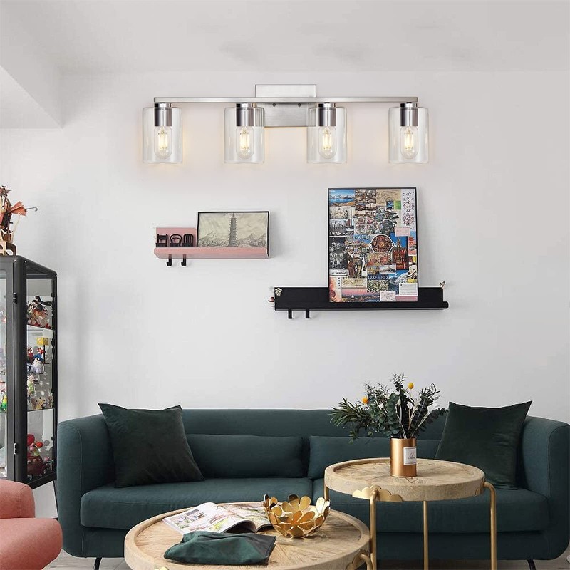 DRNANLIT 4-Light Bathroom Vanity Light Fixture, Brushed Nickel with Clear