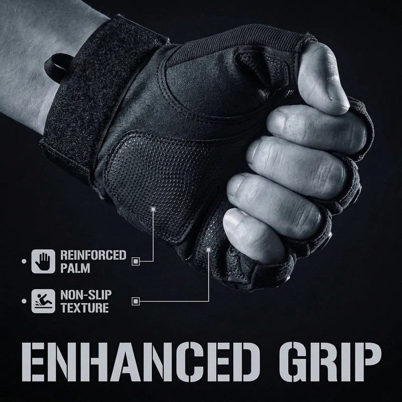 KEYSDEX Fingerless Motorcycle Gloves Men Women Tactical Riding Black L