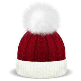 Christmas Hat Baby Knitted Santa Hat for Little Kid Gril Boy Warm Winter Xmas Party 1 to 6 Years Old Wine Red