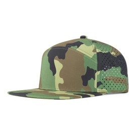 FEINION Men Flat Brim Baseball Cap Adjustable Performance Snapback Hat Laser Perforated Cap (Green Camouflage)