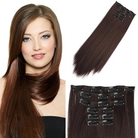 SHDanrtsey Hair Extensions 6 PCS Brown Clip in Hair Extensions 22Inch Long Straight hair extensions Thickened hair Hair Extensions Clip In（6pcs, 22Inch, 4#）
