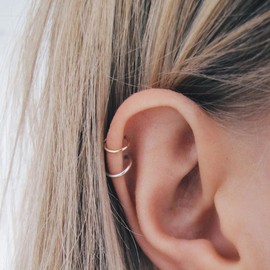 DAILI Small Gold Hoop Earrings, Lightweight 14K Gold Plated Huggie Hoop Earrings for Cartilage, Helix and Tragus, Hypoallergenic Earrings for Women and Men, Stainless Steel, Cubic Zirconia