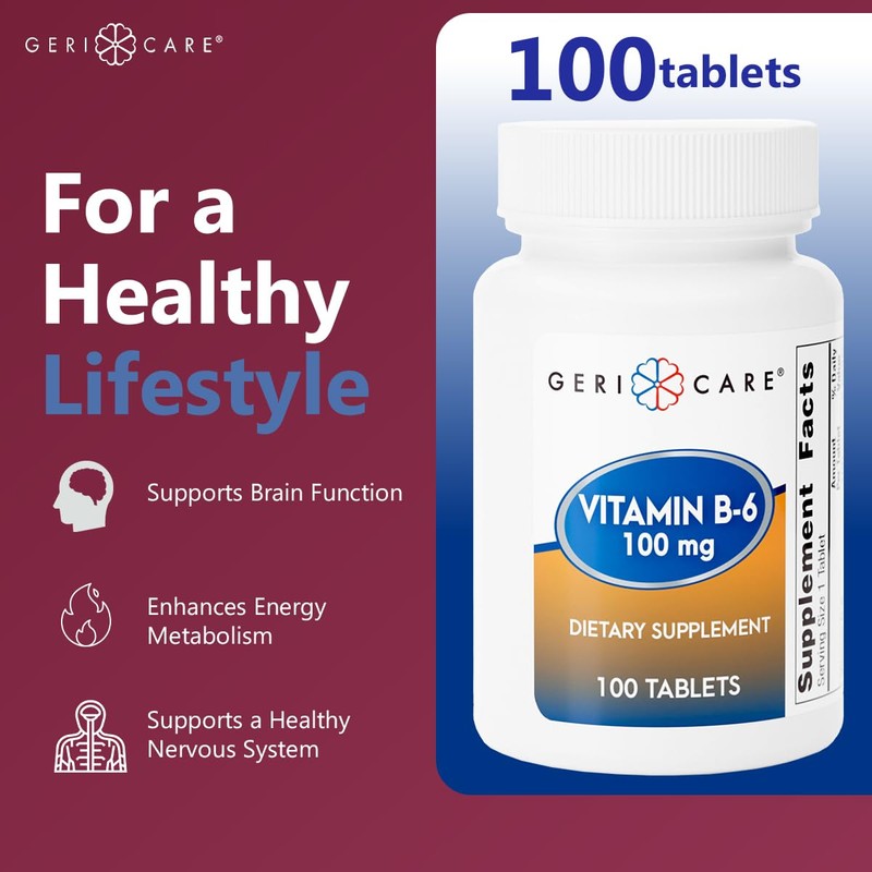GeriCare Vitamin B-6 100mg, 100 Tablets – Daily Nutritional Support