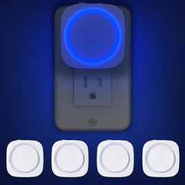 Luces de noche azules se conectan a la pared, 4 paquetes de luz nocturna regulable con sensor de polvo al amanecer, se enciende y apaga automáticamente, luz nocturna suave para baño, recámara,