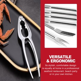 Juego de 8 Piezas de Herramientas Resistentes para mariscos, Cascanueces de Langosta y Cangrejo de Acero Inoxidable con Tenedores, abridor de nueces para Fiestas de mariscos, Color Plata.