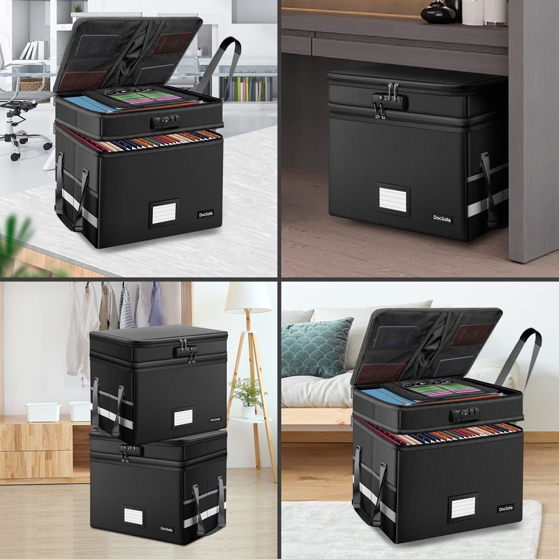DocSafe File Box with Lock,Multi-Layer Fireproof Document Box Collapsible File