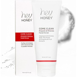 Hey Honey, Come Clean Propolis & Mineral Facial Scrub. Rich, Exfoliating, Dead Sea Salt Scrub designed to be gentle enough for even the most sensitive skin. 110ml