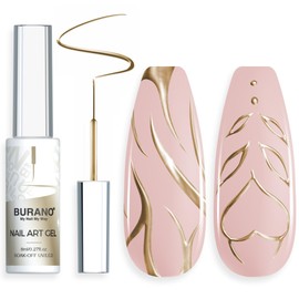 BURANO Gold Metallic Gel Nail Polish Liner Nail Art Polish, 3D Painted Mirror Chrome Painted Gel Nail Design Polish 1 Bottle, Build in Thin Nail Brush Chrome Gel Nail Polish Curing Required 8ml (LX33)